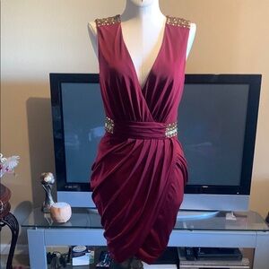 Nikibiki Red Plunge Ruched Cocktail Dress